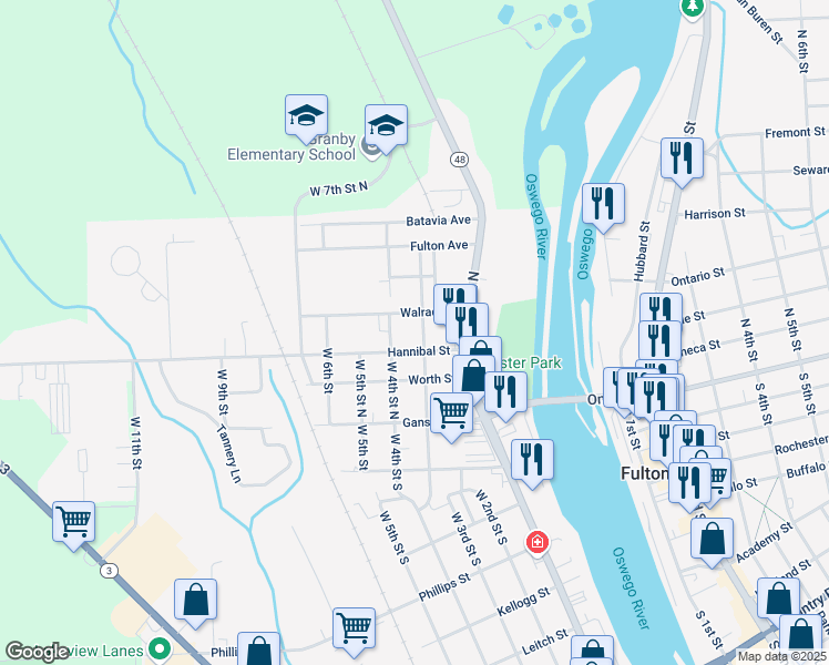 map of restaurants, bars, coffee shops, grocery stores, and more near 312 Walradt Street in Fulton