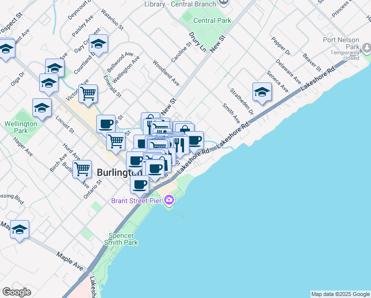 map of restaurants, bars, coffee shops, grocery stores, and more near 392 Martha Street in Burlington