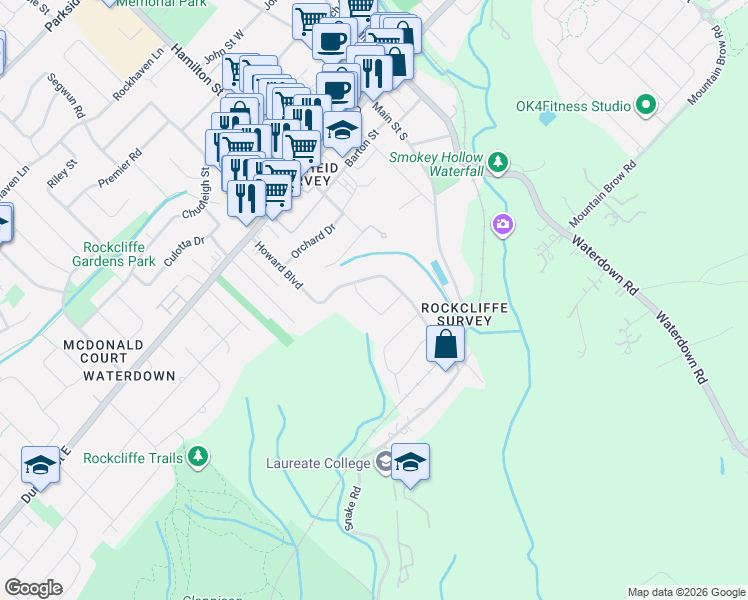 map of restaurants, bars, coffee shops, grocery stores, and more near in Hamilton