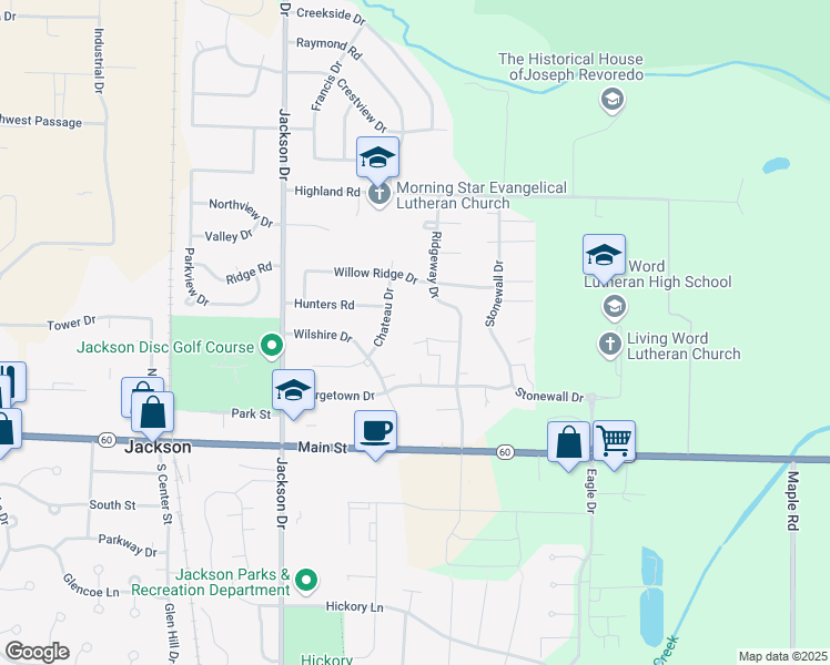 map of restaurants, bars, coffee shops, grocery stores, and more near N169W19862 Chestnut Court in Jackson