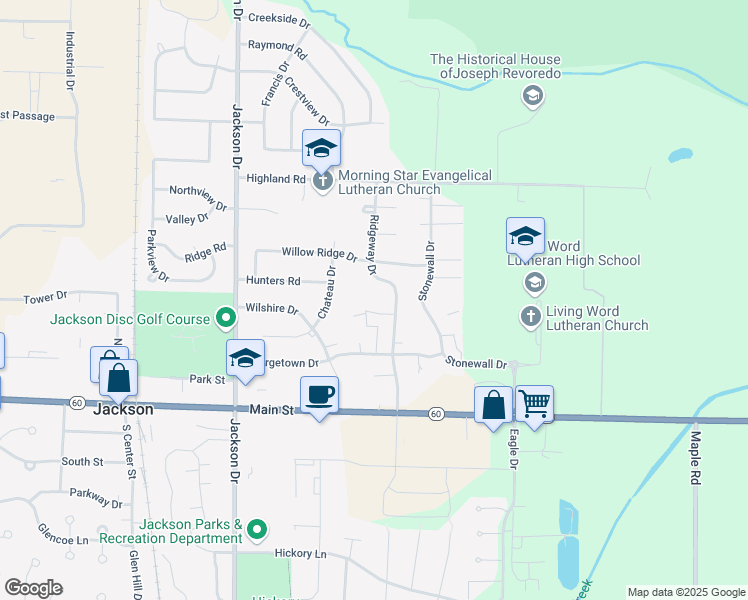 map of restaurants, bars, coffee shops, grocery stores, and more near N169W19820 Chestnut Court in Jackson