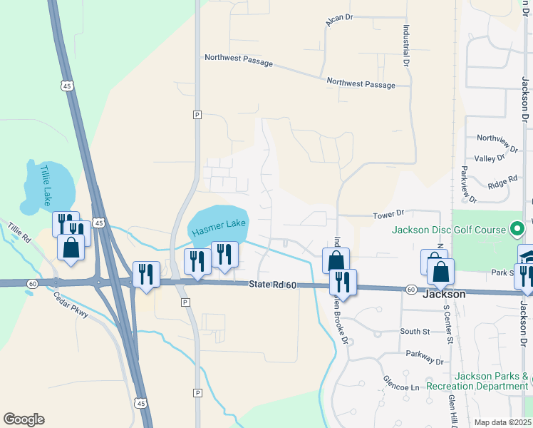 map of restaurants, bars, coffee shops, grocery stores, and more near 151 Main Street in Jackson