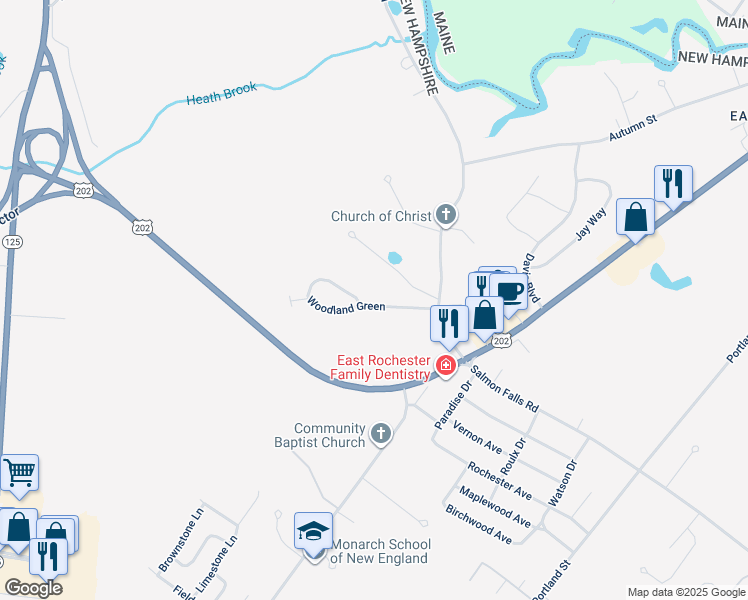 map of restaurants, bars, coffee shops, grocery stores, and more near 80 Woodland Green in Rochester