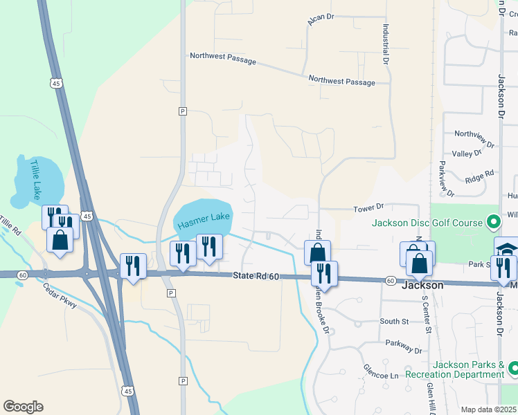 map of restaurants, bars, coffee shops, grocery stores, and more near 151 Main Street in Jackson
