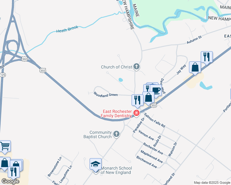 map of restaurants, bars, coffee shops, grocery stores, and more near 80 Woodland Green in Rochester