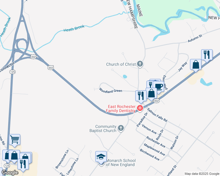 map of restaurants, bars, coffee shops, grocery stores, and more near 107 Woodland Green in Rochester