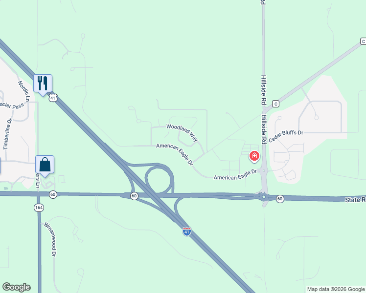 map of restaurants, bars, coffee shops, grocery stores, and more near 1798 American Eagle Drive in Slinger