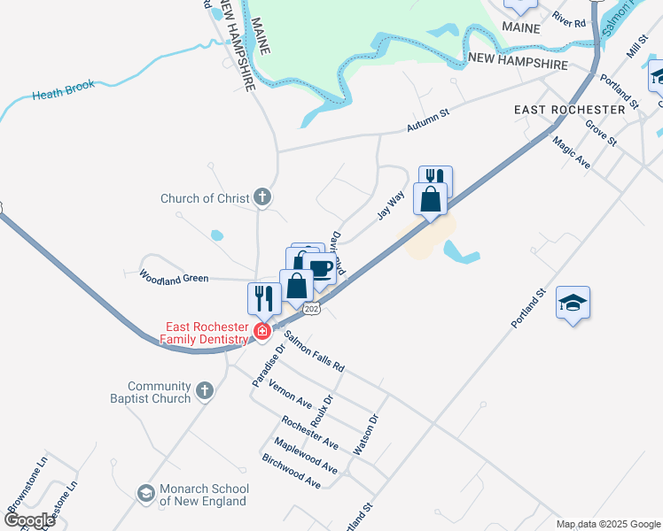 map of restaurants, bars, coffee shops, grocery stores, and more near 6 Davis Boulevard in Rochester