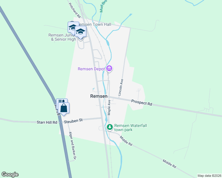 map of restaurants, bars, coffee shops, grocery stores, and more near 9624 Maple Avenue in Remsen