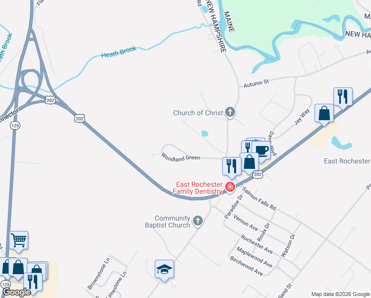 map of restaurants, bars, coffee shops, grocery stores, and more near 107 Woodland Green in Rochester