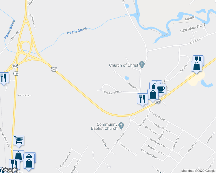 map of restaurants, bars, coffee shops, grocery stores, and more near 99 Woodland Green in Rochester