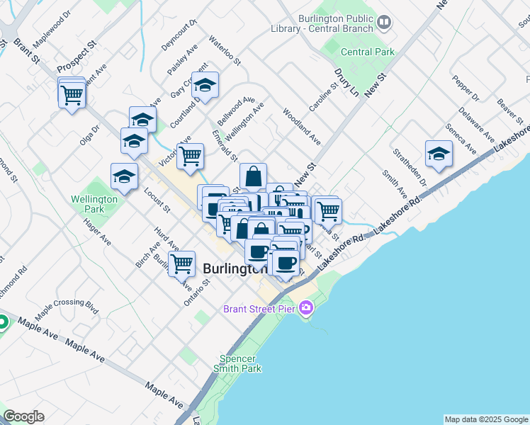 map of restaurants, bars, coffee shops, grocery stores, and more near 478 Pearl Street in Burlington