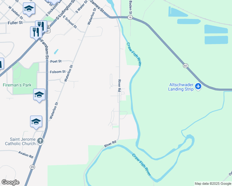 map of restaurants, bars, coffee shops, grocery stores, and more near 570 River Road in Columbus