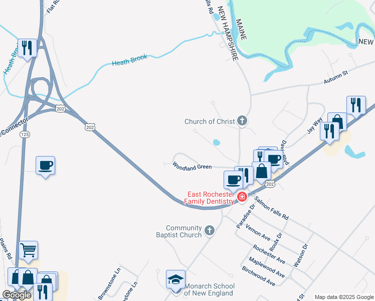 map of restaurants, bars, coffee shops, grocery stores, and more near 107 Woodland Green in Rochester
