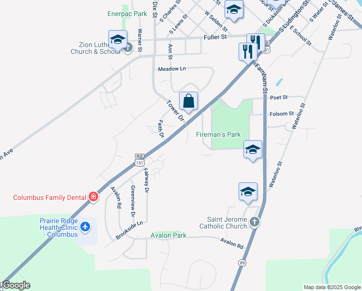 map of restaurants, bars, coffee shops, grocery stores, and more near 111 Stuart Street in Columbus