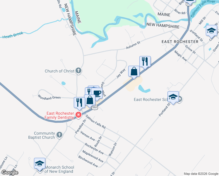 map of restaurants, bars, coffee shops, grocery stores, and more near 3 Davis Boulevard in Rochester