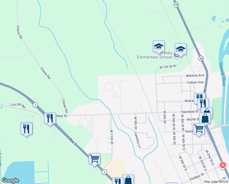 map of restaurants, bars, coffee shops, grocery stores, and more near Sylvan Street in Fulton