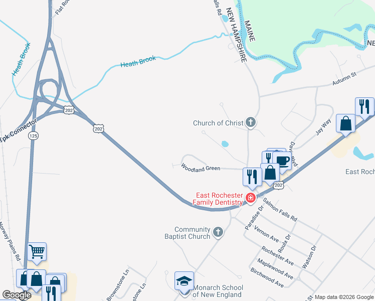 map of restaurants, bars, coffee shops, grocery stores, and more near 56 Woodland Green in Rochester