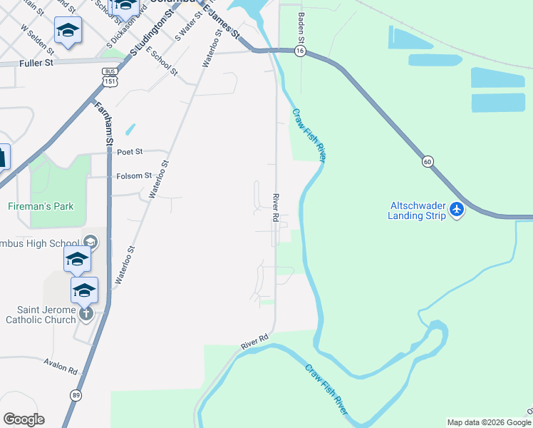 map of restaurants, bars, coffee shops, grocery stores, and more near 516 River Road in Columbus