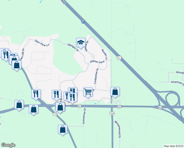 map of restaurants, bars, coffee shops, grocery stores, and more near 546 Lous Way in Slinger