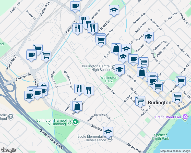 map of restaurants, bars, coffee shops, grocery stores, and more near 710 Hager Avenue in Burlington