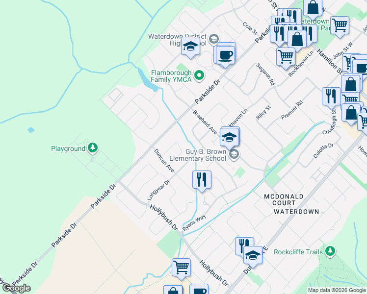 map of restaurants, bars, coffee shops, grocery stores, and more near 31 Karsh Crescent in Hamilton