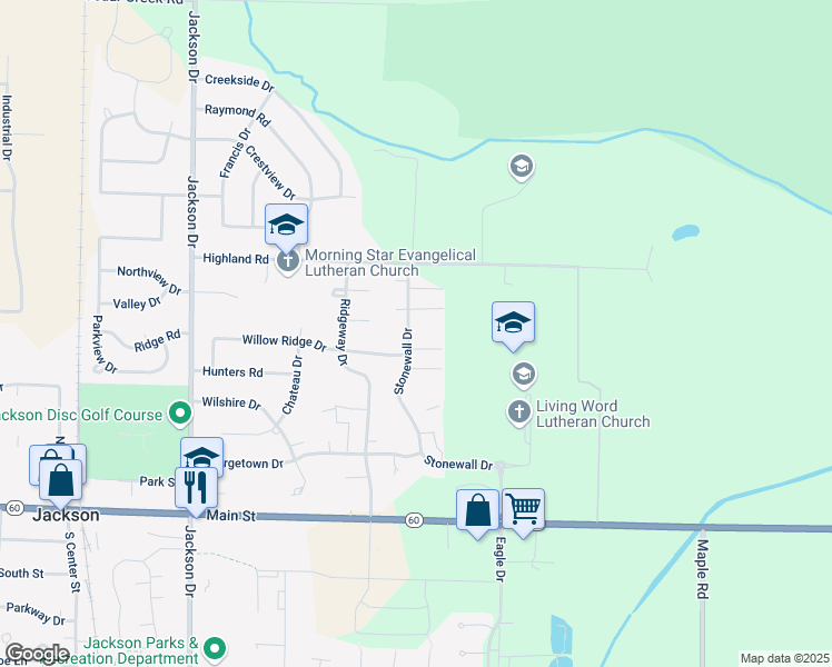 map of restaurants, bars, coffee shops, grocery stores, and more near W197N17106 Stonewall Drive in Jackson