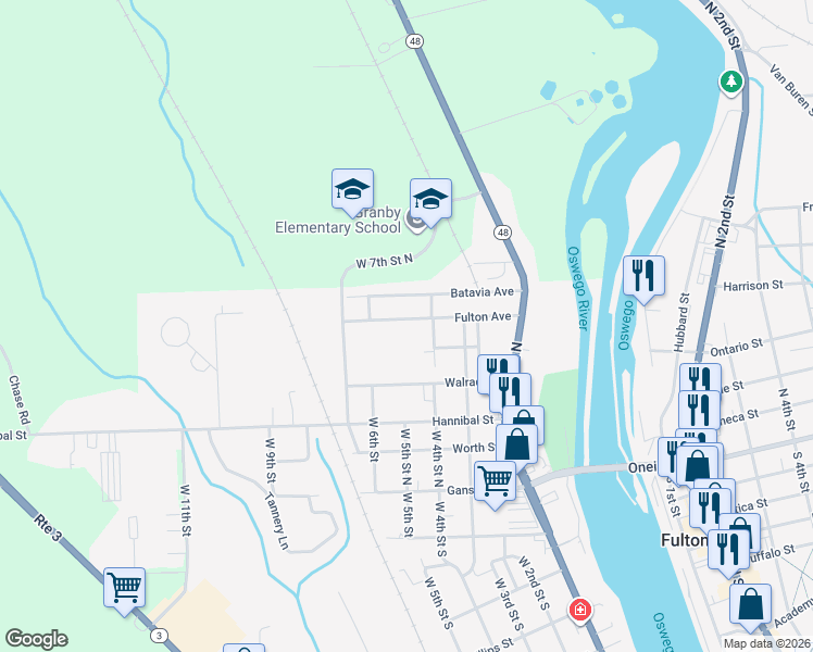map of restaurants, bars, coffee shops, grocery stores, and more near 411 Fulton Avenue in Fulton