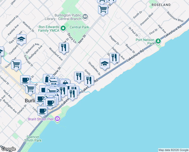 map of restaurants, bars, coffee shops, grocery stores, and more near 339 Smith Avenue in Burlington