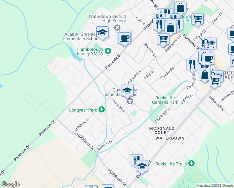map of restaurants, bars, coffee shops, grocery stores, and more near in Hamilton