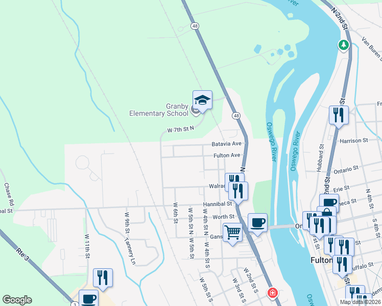 map of restaurants, bars, coffee shops, grocery stores, and more near 411 Fulton Avenue in Fulton