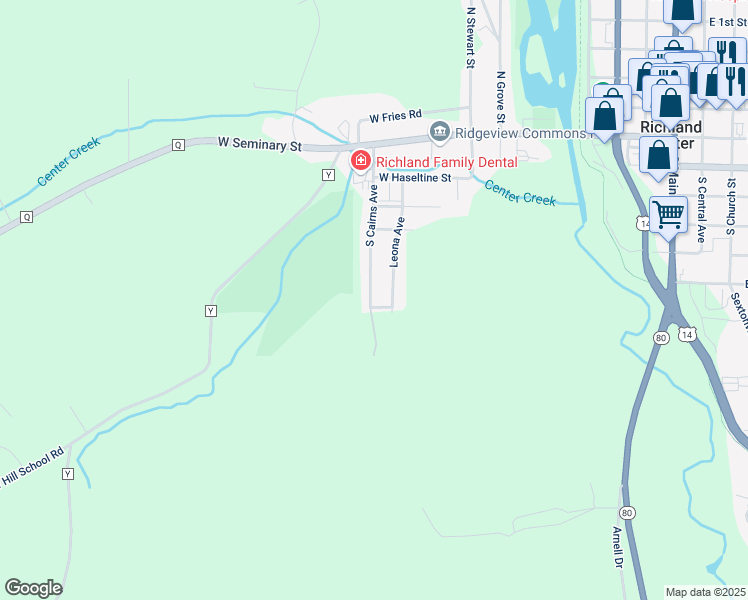 map of restaurants, bars, coffee shops, grocery stores, and more near 775 South Cairns Avenue in Richland Center