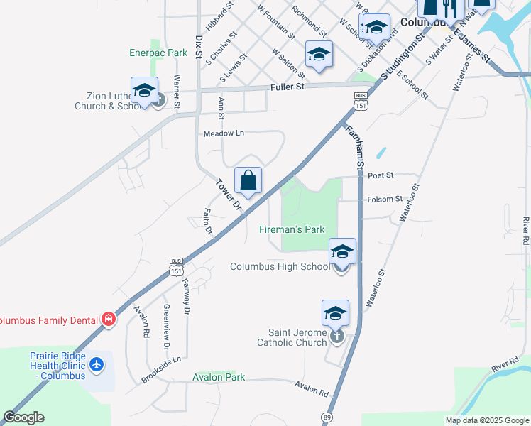 map of restaurants, bars, coffee shops, grocery stores, and more near 205 Ingalsbe Street in Columbus
