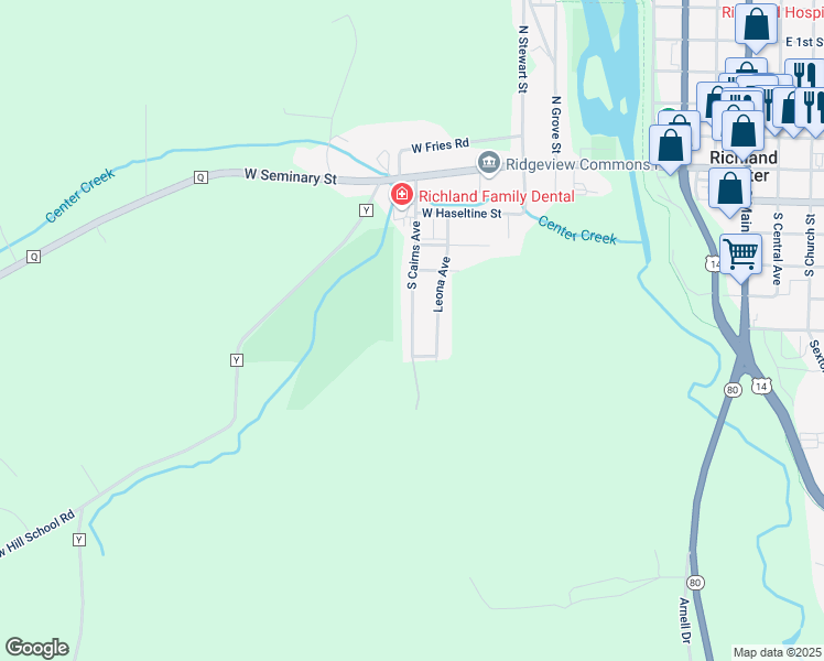 map of restaurants, bars, coffee shops, grocery stores, and more near 775 South Cairns Avenue in Richland Center