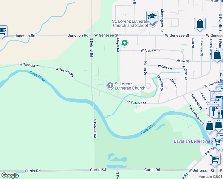 map of restaurants, bars, coffee shops, grocery stores, and more near 1030 West Tuscola Street in Frankenmuth
