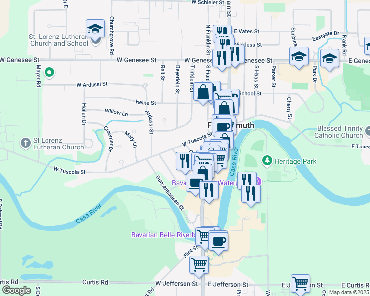 map of restaurants, bars, coffee shops, grocery stores, and more near 305 West Tuscola Street in Frankenmuth