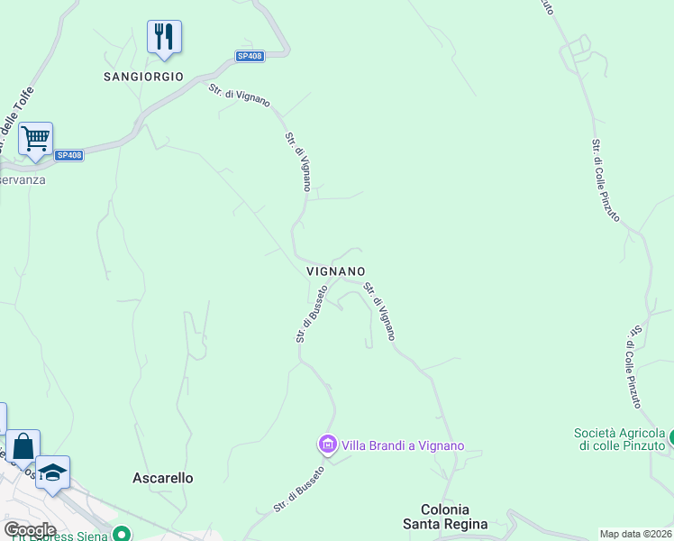 map of restaurants, bars, coffee shops, grocery stores, and more near 36 Strada di Vignano in Provincia di Siena