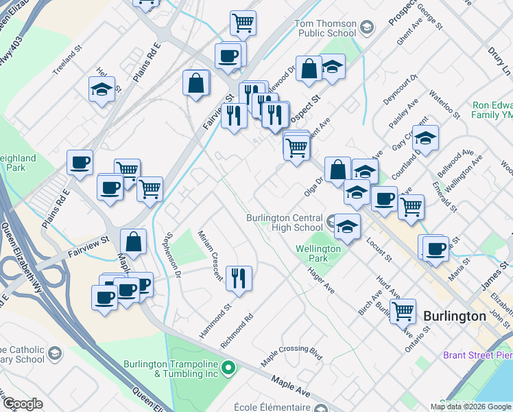 map of restaurants, bars, coffee shops, grocery stores, and more near 770 Hager Avenue in Burlington