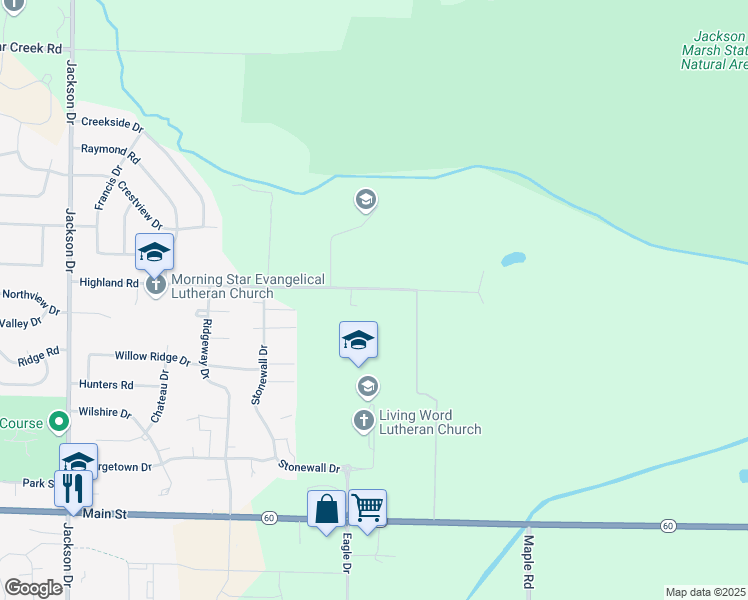 map of restaurants, bars, coffee shops, grocery stores, and more near 2249 Highland Road in Jackson