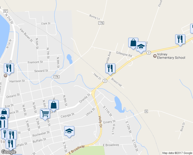 map of restaurants, bars, coffee shops, grocery stores, and more near 13 Heer Drive in Fulton