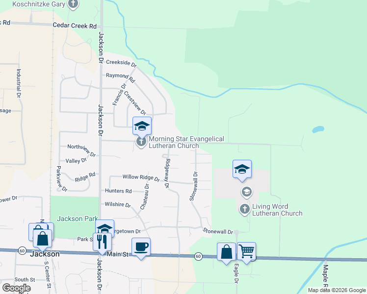 map of restaurants, bars, coffee shops, grocery stores, and more near N171W19860 Cherry Hill Court in Jackson