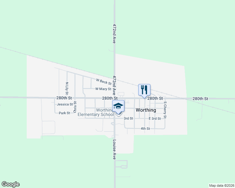 map of restaurants, bars, coffee shops, grocery stores, and more near 310 West 1st Street in Worthing