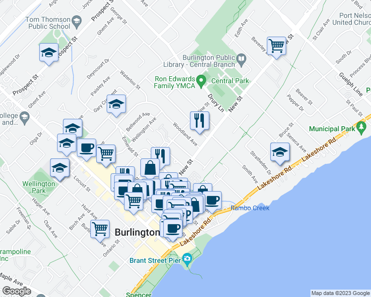 map of restaurants, bars, coffee shops, grocery stores, and more near 485 Crosby Avenue in Burlington