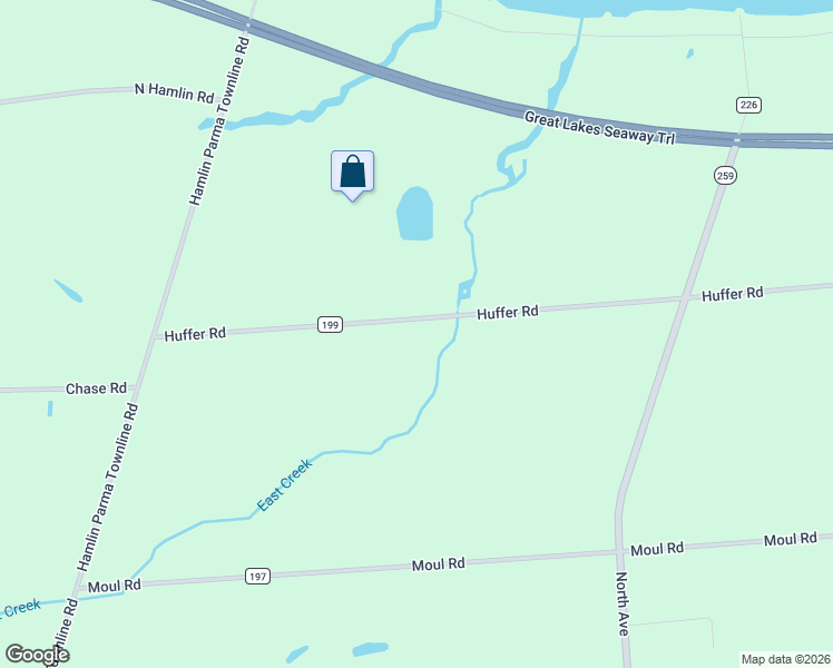 map of restaurants, bars, coffee shops, grocery stores, and more near 423 County Road 199 in Hilton