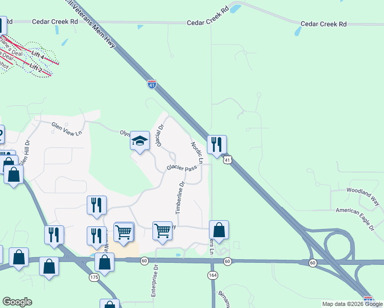 map of restaurants, bars, coffee shops, grocery stores, and more near 265 Nordic Lane in Slinger