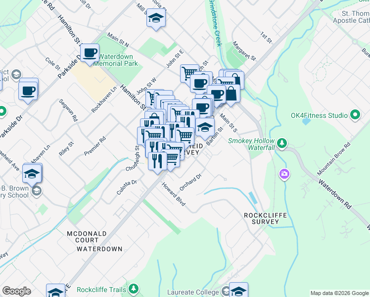 map of restaurants, bars, coffee shops, grocery stores, and more near 5 Hamilton Street North in Hamilton