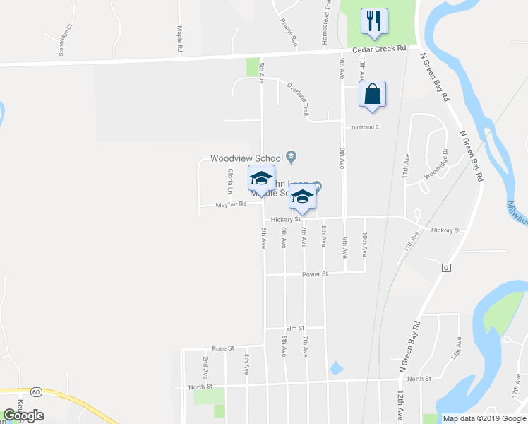 map of restaurants, bars, coffee shops, grocery stores, and more near 600 5th Ave in Grafton