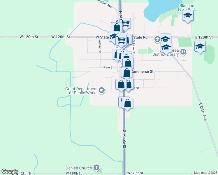 map of restaurants, bars, coffee shops, grocery stores, and more near 321 South Jones Street in Grant