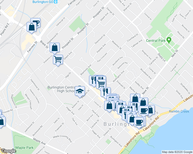 map of restaurants, bars, coffee shops, grocery stores, and more near 2054 Courtland Drive in Burlington