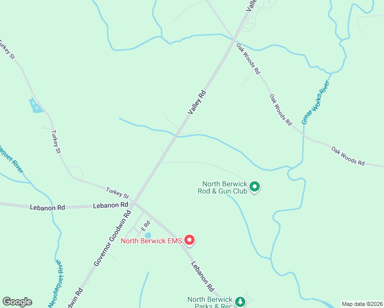map of restaurants, bars, coffee shops, grocery stores, and more near 74 Valley Road in North Berwick